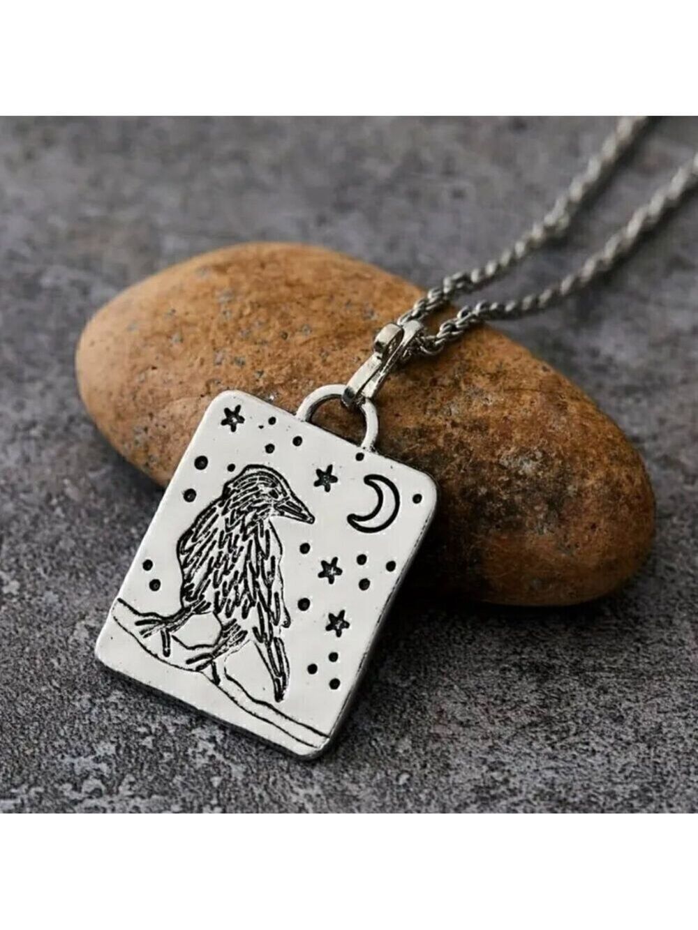 Large Raven with Crescent Moon Pendant and Necklace #1339